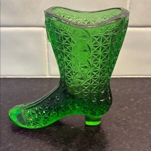Vintage Mosser Green Pressed Glass Boot Fine Cut (#1)